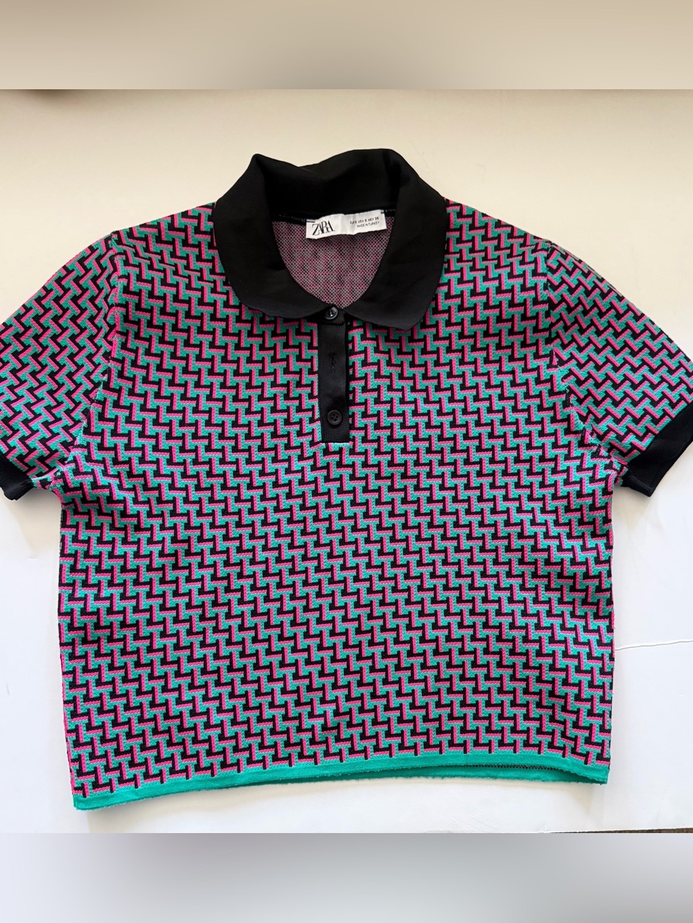 Zara pink and teal knit fabric piece S